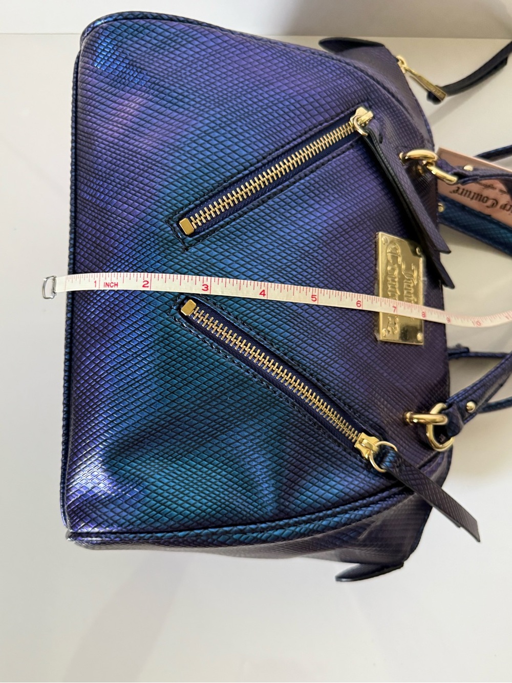 Juicy Couture Blue/Purple Metallic Juicy Hot Pink Interior Satchel Purse NWT - Picture 9 of 14